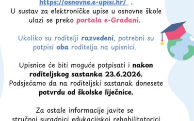 Obavijest za roditelje budućih prvašića